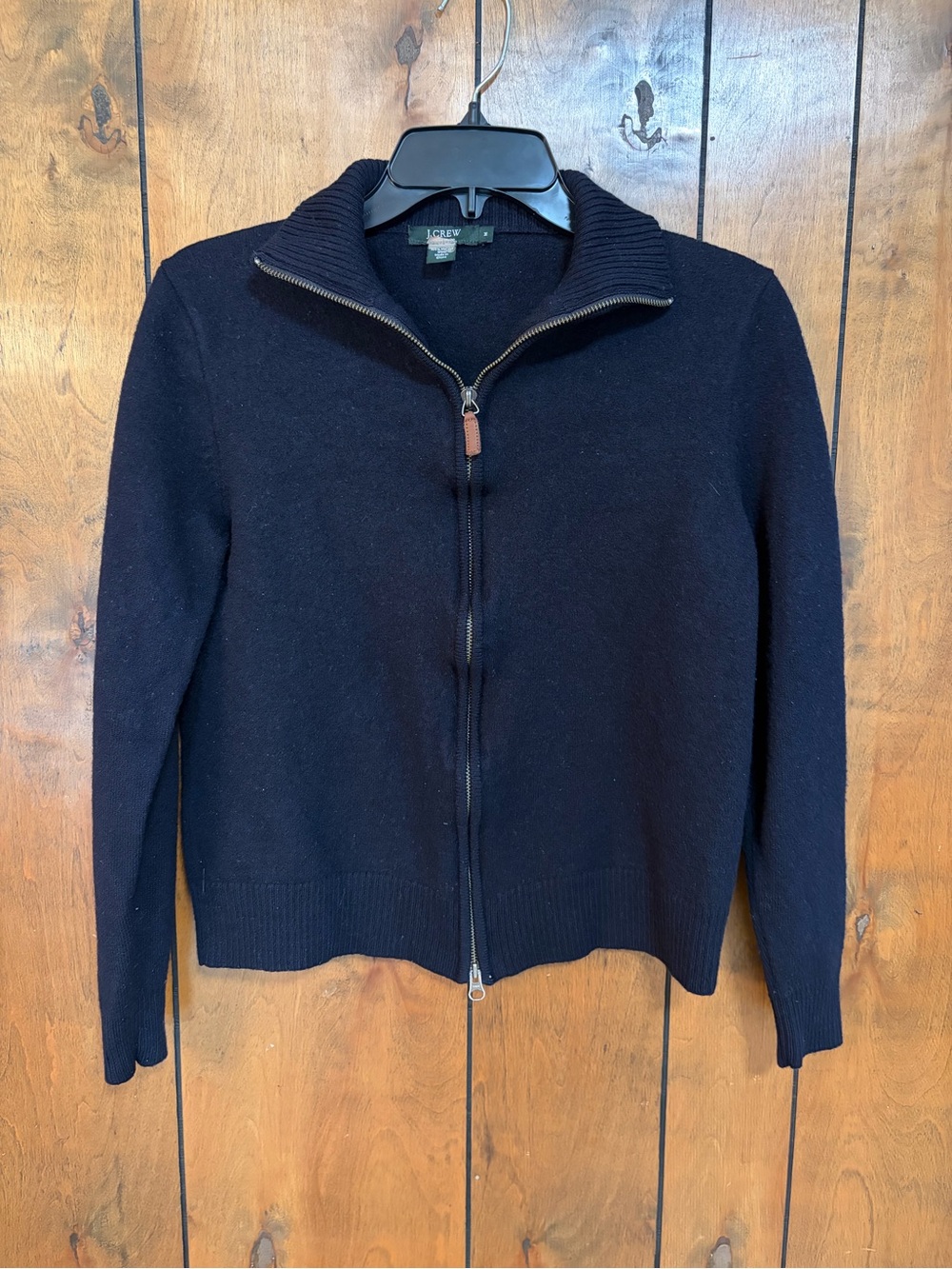 J. Crew Women’s Navy Full-Zip Rib Collar Sweater 100% Wool